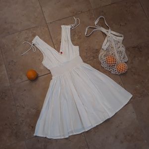 White Cotton Smocked Waist Summer Dress
